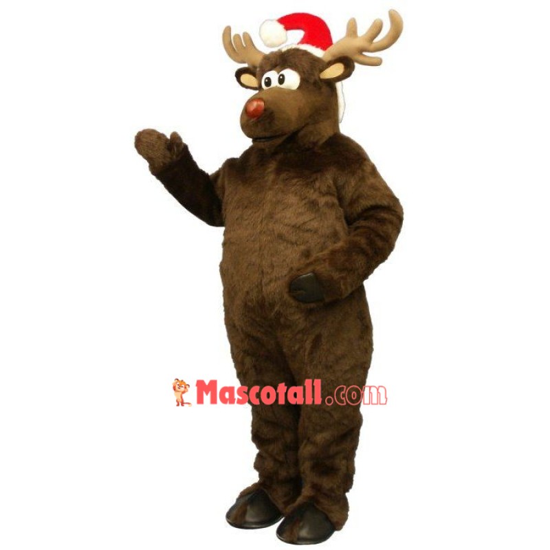 Cute Brown Mascot Costume Deer with Santa Hat