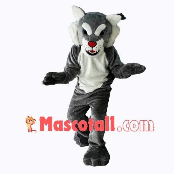 Grey Power Cat Wildcat Mascot Costume