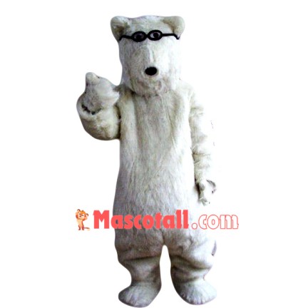 Glasses White Polar Bears Mascot Costume