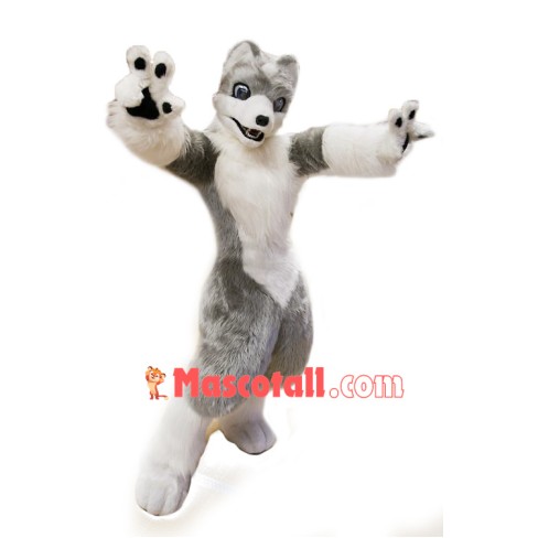 Cute White Grey Wolf Mascot Costume