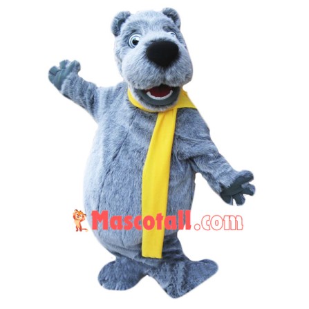 Happy Grey Bear Mascot Costume