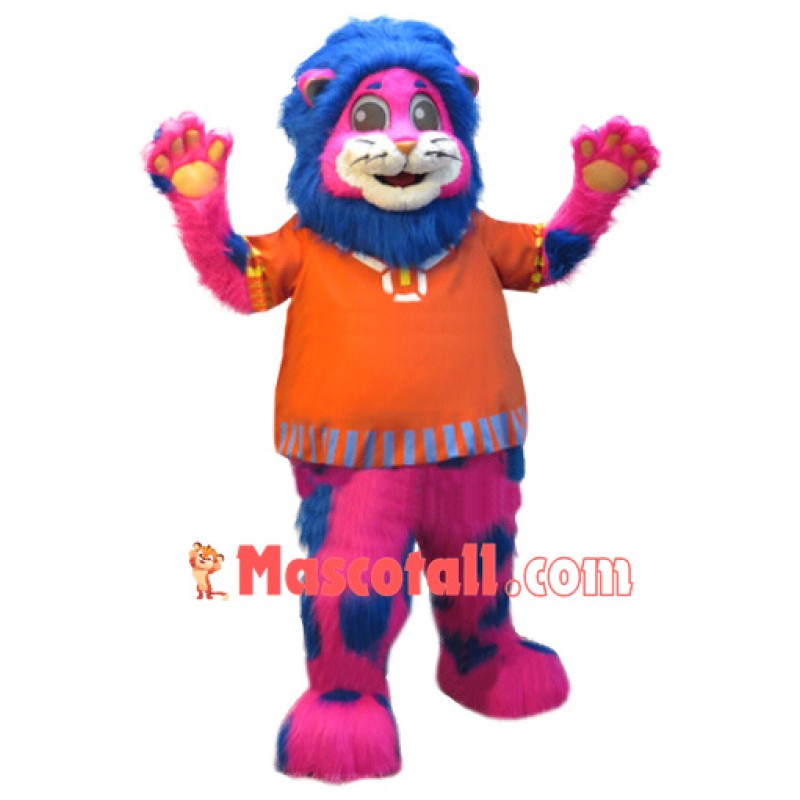 Pink & Blue Lion Mascot Costume