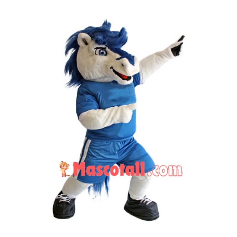 White & Blue Horse Mascot Costume