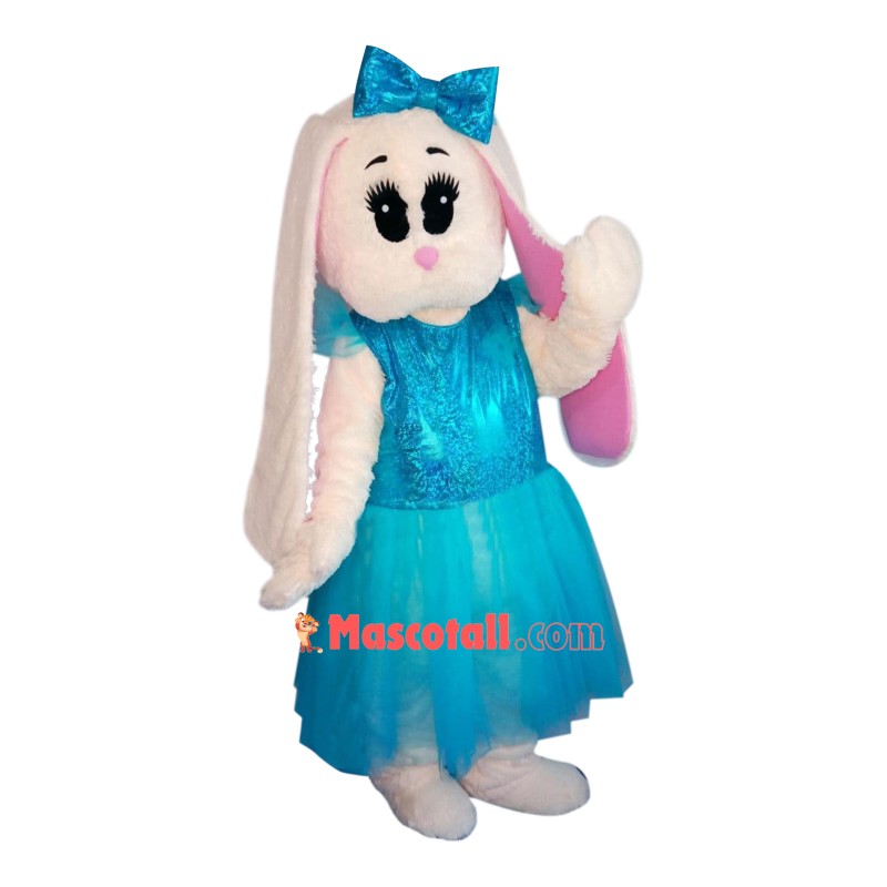 Blue Dress Bunny Mascot Costume