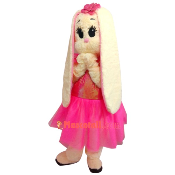 Pink Dress Bunny Mascot Costume