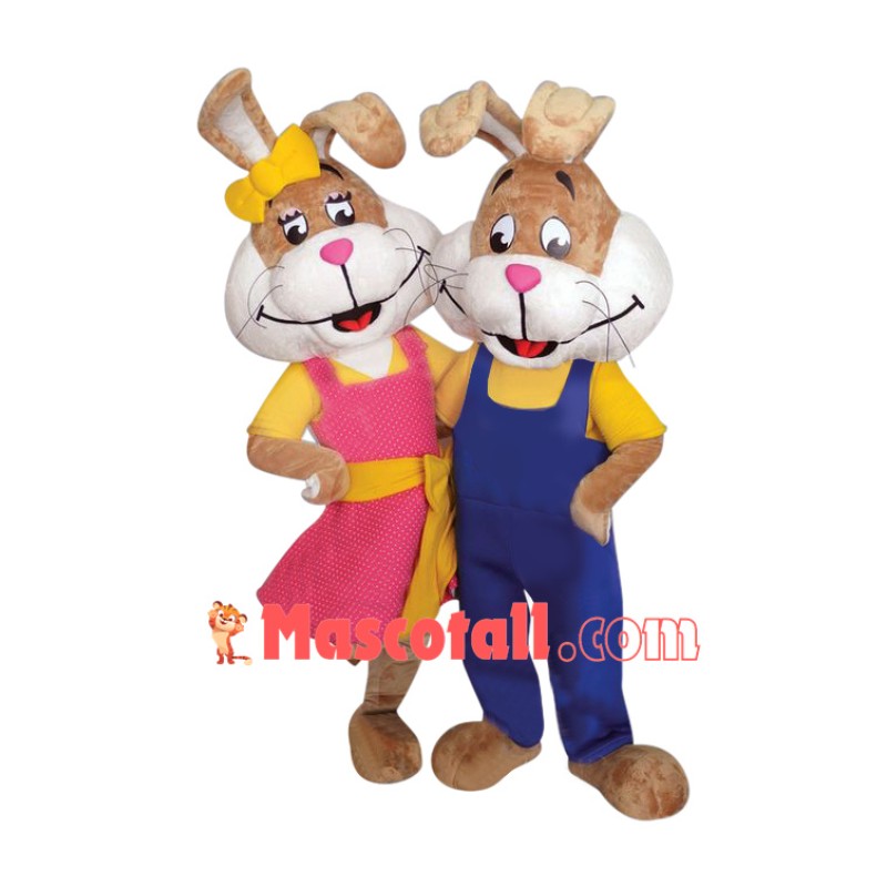 Energetic Mr and Mrs Rabbit Mascot Costume