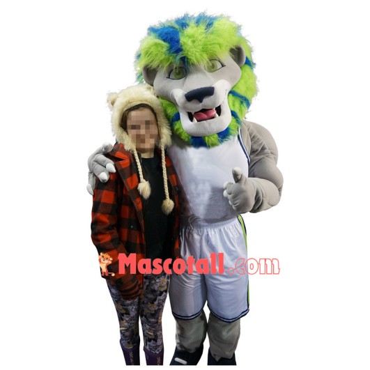 Green & Blue Hair Lion Mascot Costume