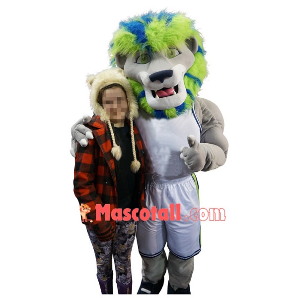 Green & Blue Hair Lion Mascot Costume