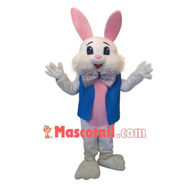 Happy White & Pink Rabbit Mascot Costume