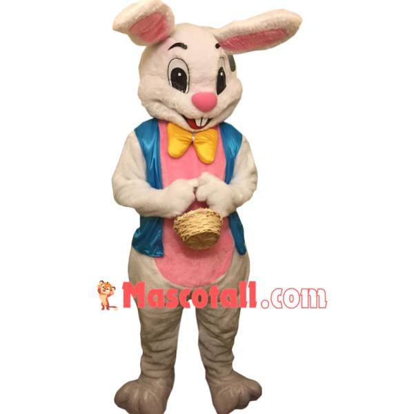 Friendly White Easter Bunny Rabbit Mascot Costume