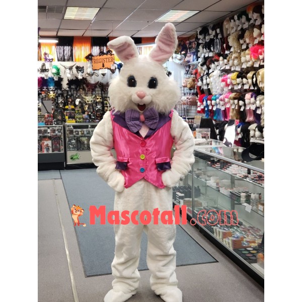 Friendly Pink Suit Easter Bunny Mascot Costume