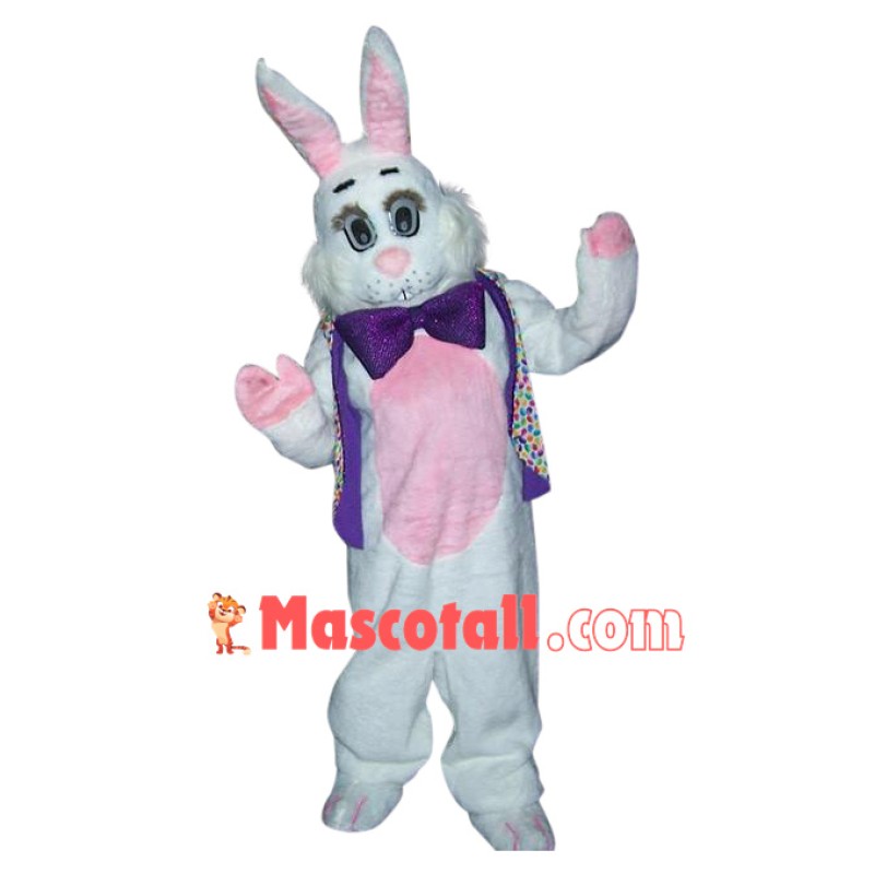 Superb Friendly White & Pink Bunny Mascot Costume