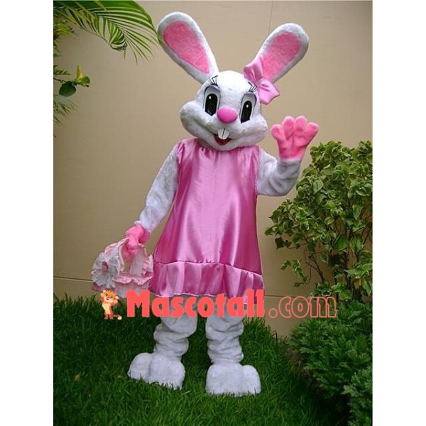 Pink Dress Easter Bunny Mascot Costume