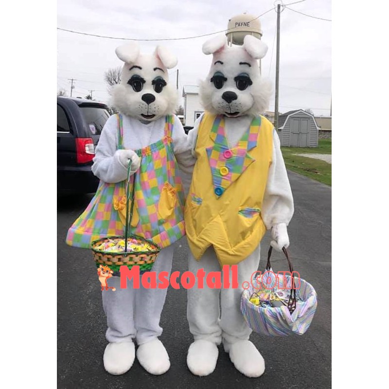 White Mr & Mrs Easter Bunny Mascot Costume
