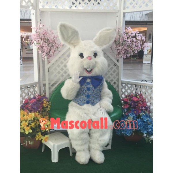 Friendly White Easter Bunny Mascot Costume