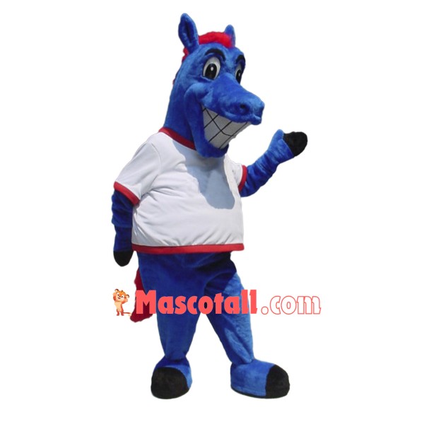 Happy Blue Horse Mascot Costume