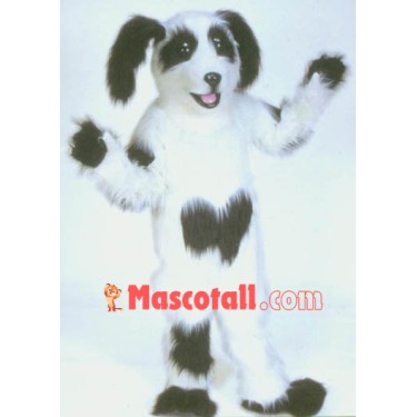 White & Black Shaggy Dog Mascot Costume