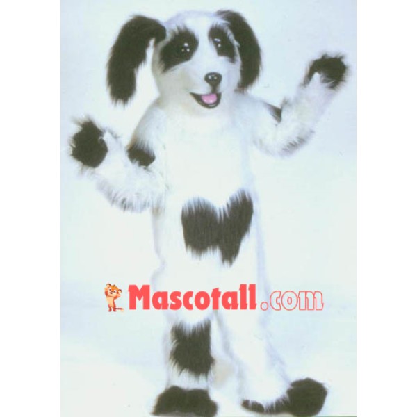 White & Black Shaggy Dog Mascot Costume