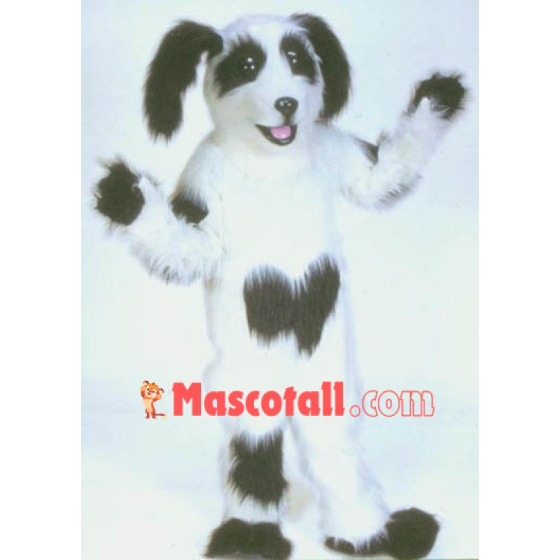 White & Black Shaggy Dog Mascot Costume