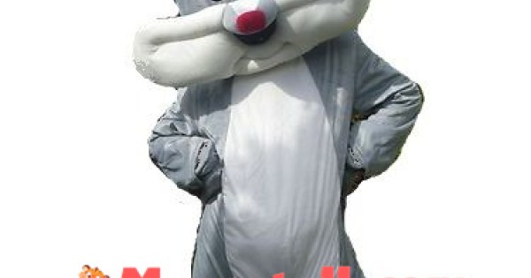 Happy Grey Rabbit Happy Grey Rabbit Bunny Mascot Costume