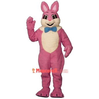 Pink Smiling Bunny Mascot Costume