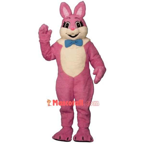 Pink Smiling Bunny Mascot Costume