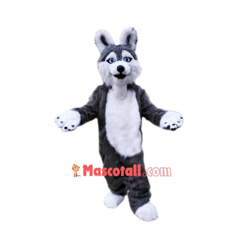 Grey Plush Husky Dog Mascot Costume