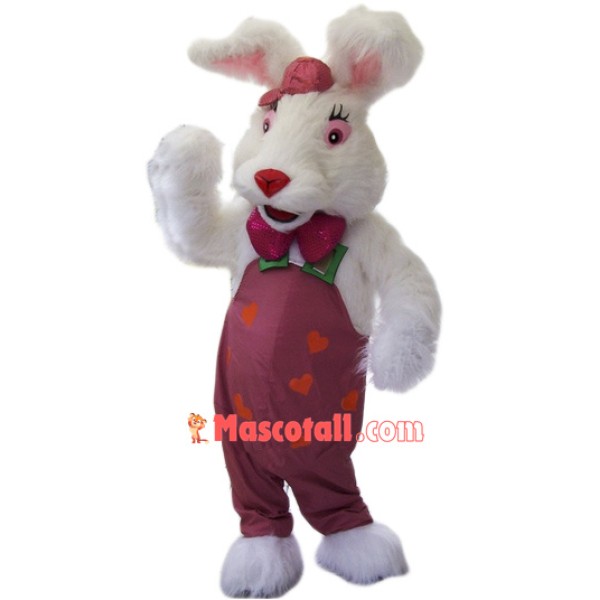 Cute White Furry Rabbit Mascot Costume