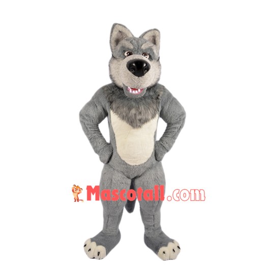 Grey Furry Wolf Mascot Costume