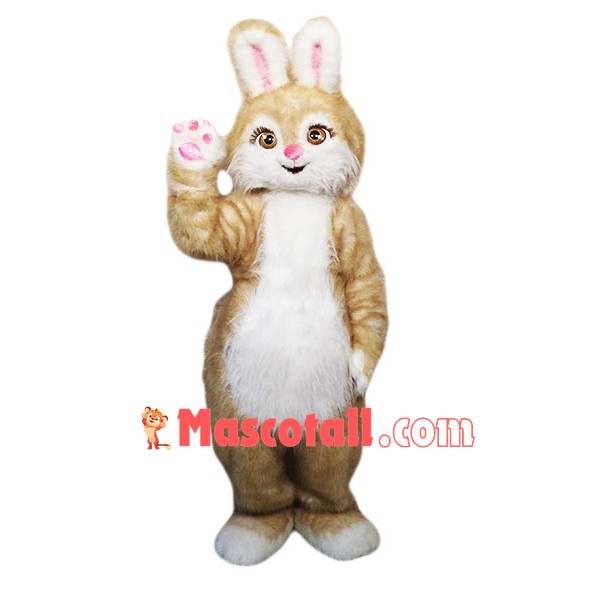 Brown Pink Bunny Mascot Costume