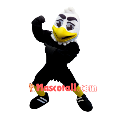 Showing Off Black Muscular Eagle Mascot Costume