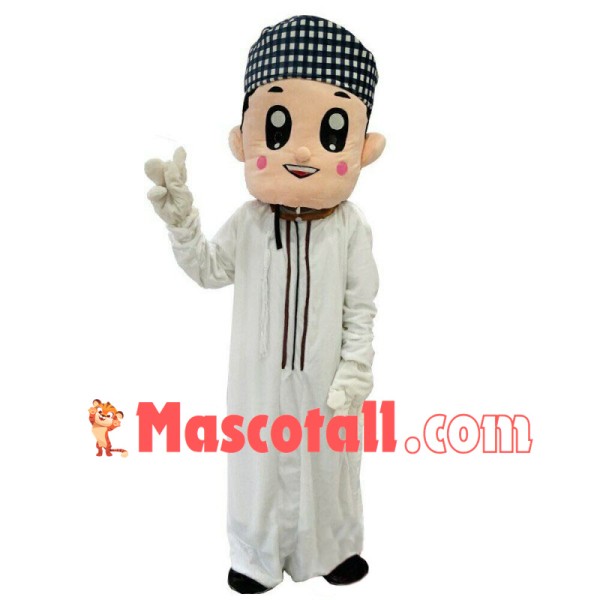 Uyghur Teenager In Plaid Headscarf Mascot Costume