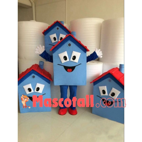 Red Roof Cartoon Lodge With Chimney Mascot Costume