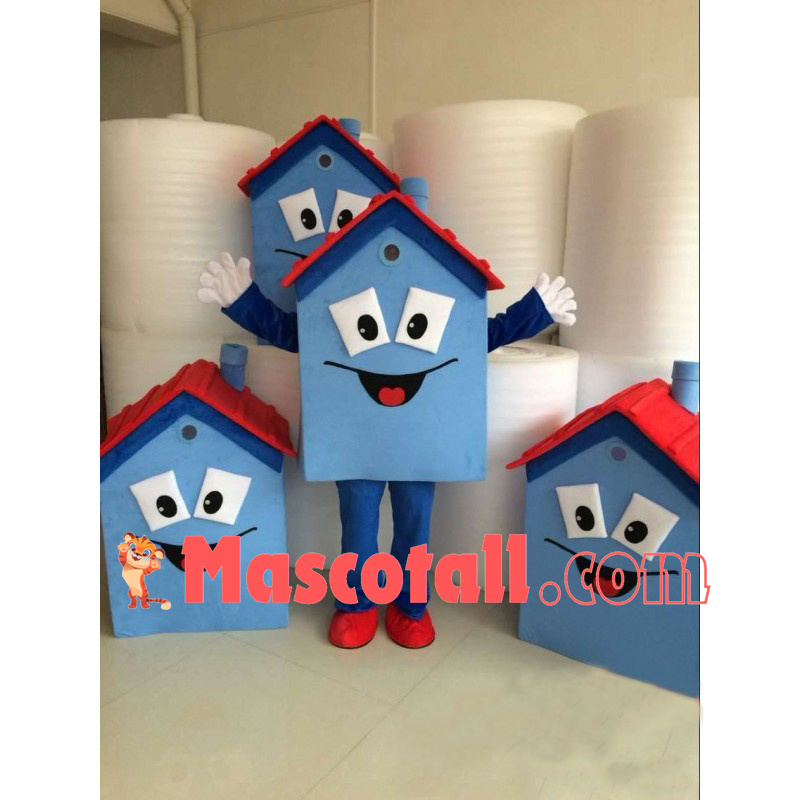 Red Roof Cartoon Lodge With Chimney Mascot Costume