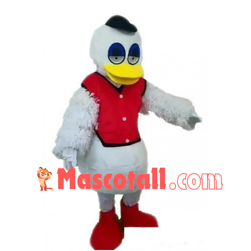 Sleepy White Duck In Vest Jacket Mascot Costume