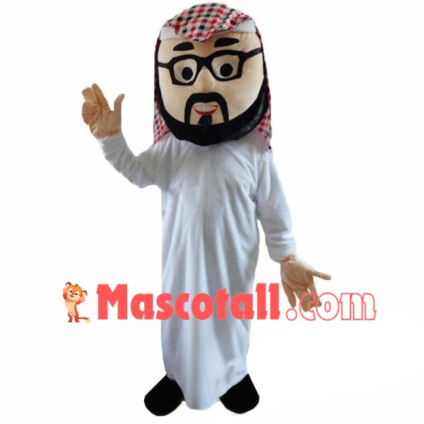 Enthusiastic Bearded Arab Man Mascot Costume