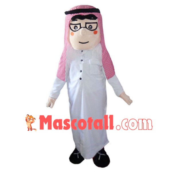 Traditional Arab Man With Pink Turban Mascot Costume