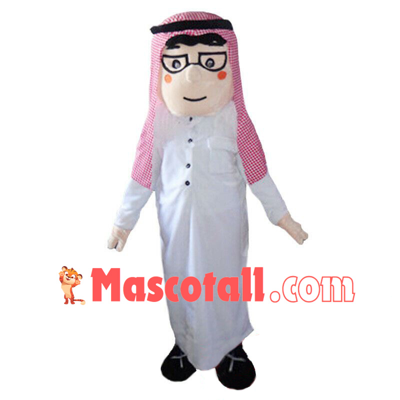 Traditional Arab Man With Pink Turban Mascot Costume