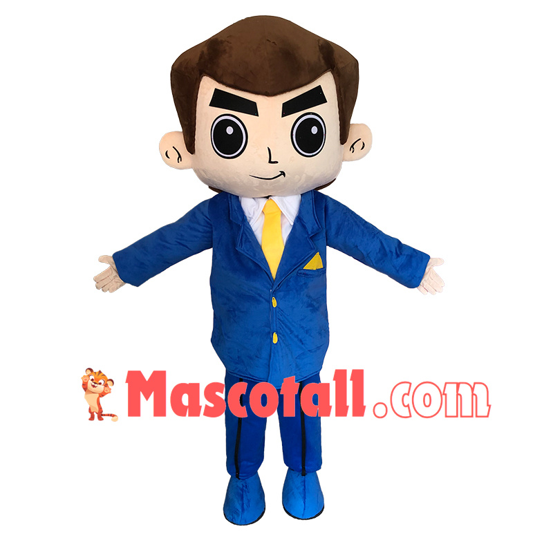 Elite Man In The Blue Dinner Suits Mascot Costume
