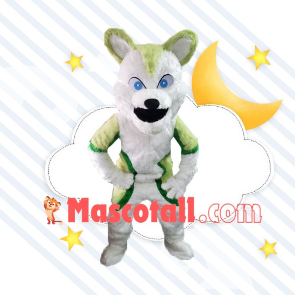 Imposing Blue Eyed Wolf Mascot Costume