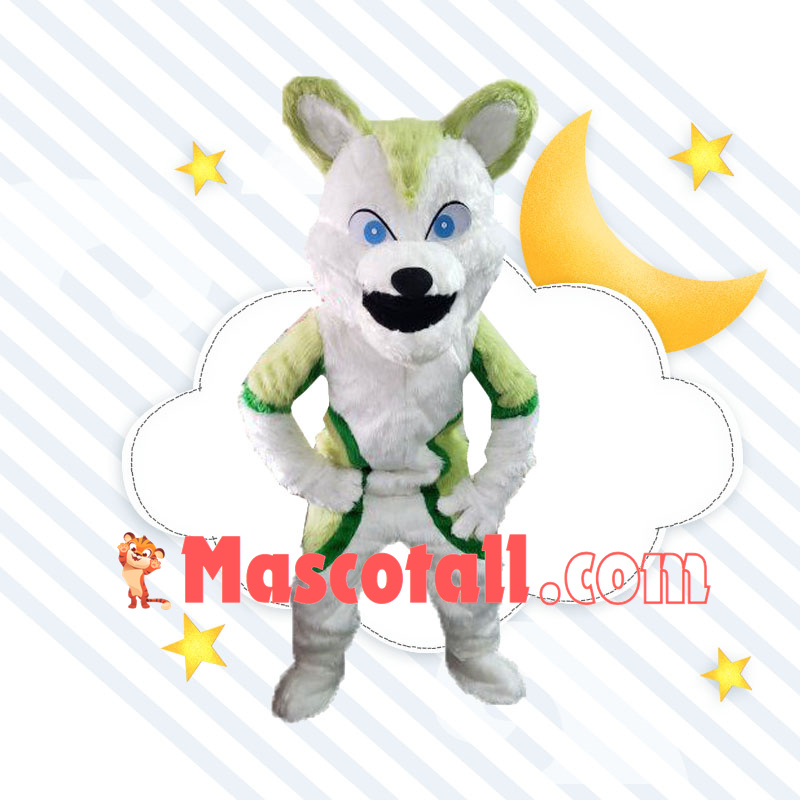 Imposing Blue Eyed Wolf Mascot Costume