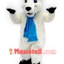 White Hairy Bear Wearing Scarf Mascot Costume