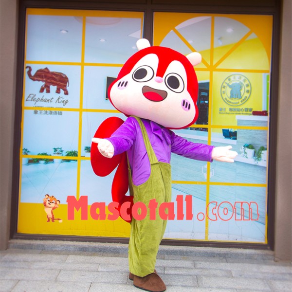 Optimistic Chipmunk In Purple Blouse Mascot Costume