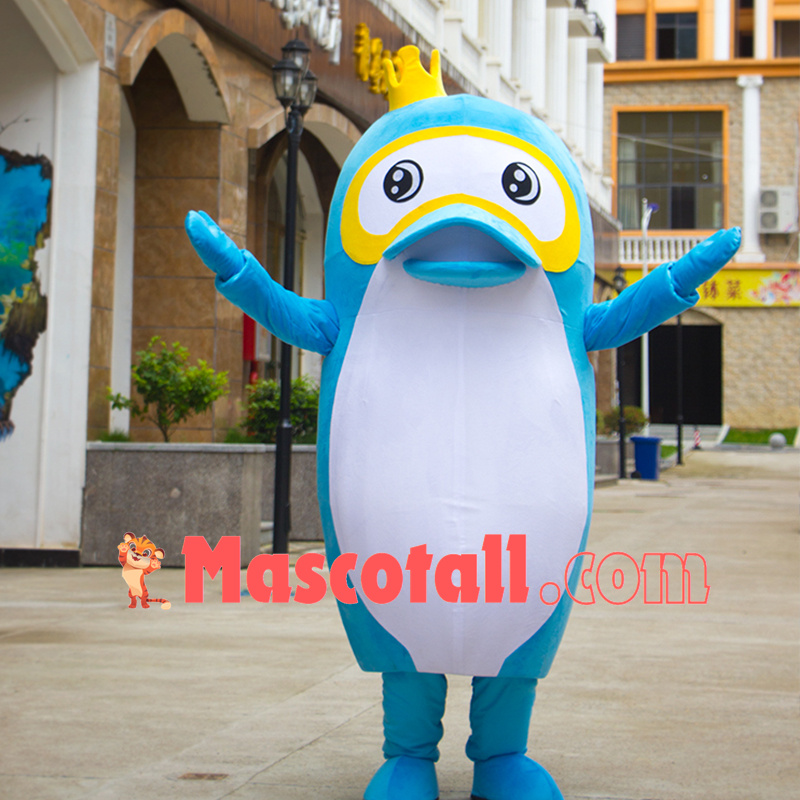 Standing Style Diving Crown Dolphin Mascot Costume