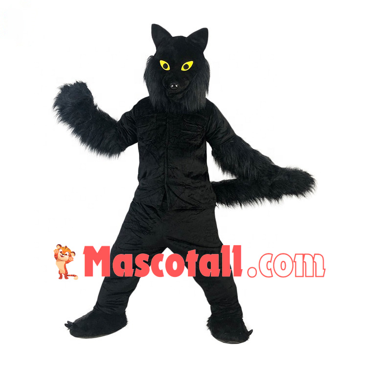 Catching Prey The Black Wolf Mascot Costume