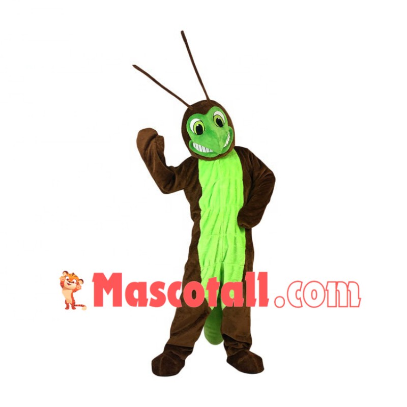 Kind Smiling Brown & Green Ant Mascot Costume