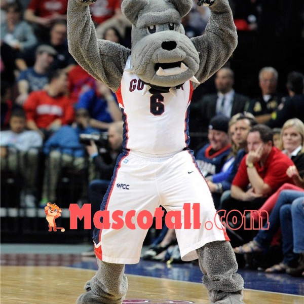 Sturdy College Gray Dog With Collar Mascot Costume