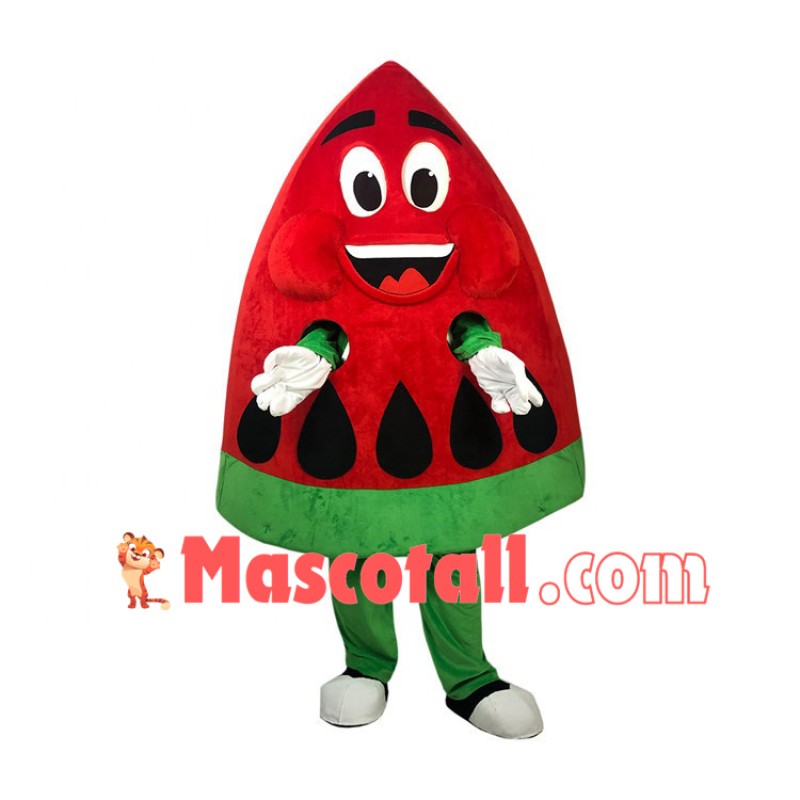 Slice of Juicy Red Watermelon Cartoon Mascot Costume