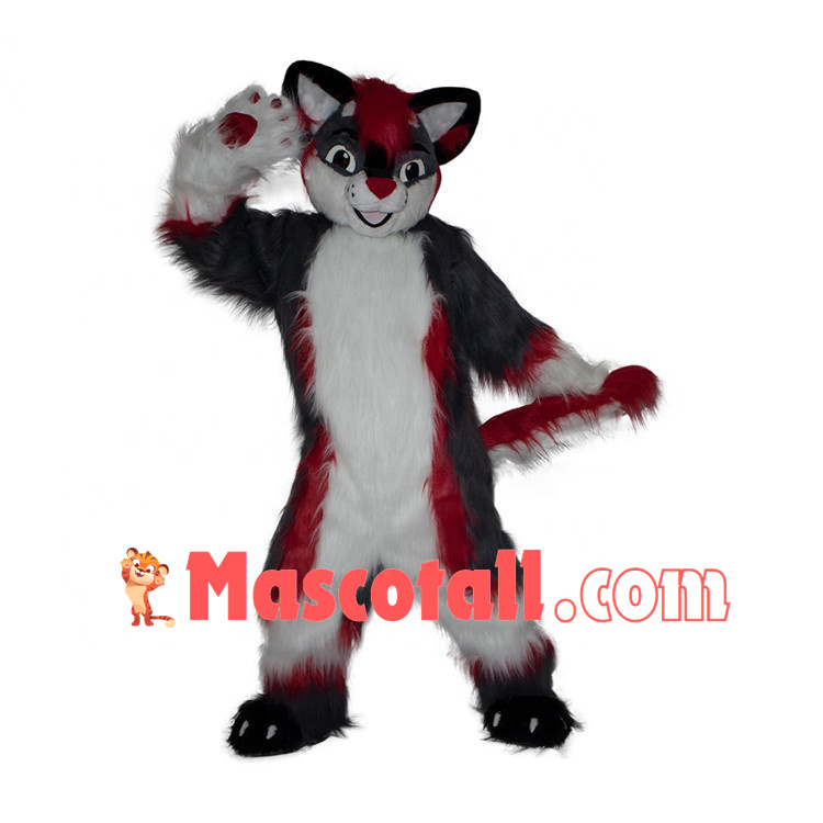 Lively Furry Wolf Catching Tail Mascot Costume