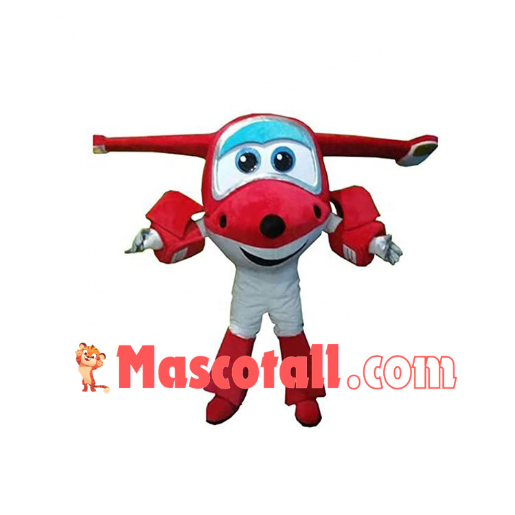 Helpful Red Plane Jett Cartoon Mascot Costume